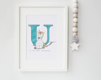 U is for Unicorn - Mythical Creature Nursery Alphabet Print for your Rainbow Unicorn Nursery Decor, Unicorn Nursery Art and Fantasy Decor