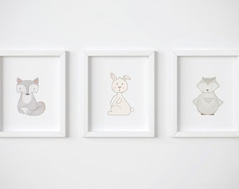 Arctic Fox, Snowy Owl, and White Rabbit Nursery Decor - Arctic Nursery Art Prints for Your Gender Neutral Nursery Wall Art