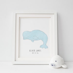 Nursery Whale Art Print Set of 3 Nautical Nursery Art featuring a Narwhal, Blue Whale Print and Baby Beluga for Your Ocean Nursery Decor image 4