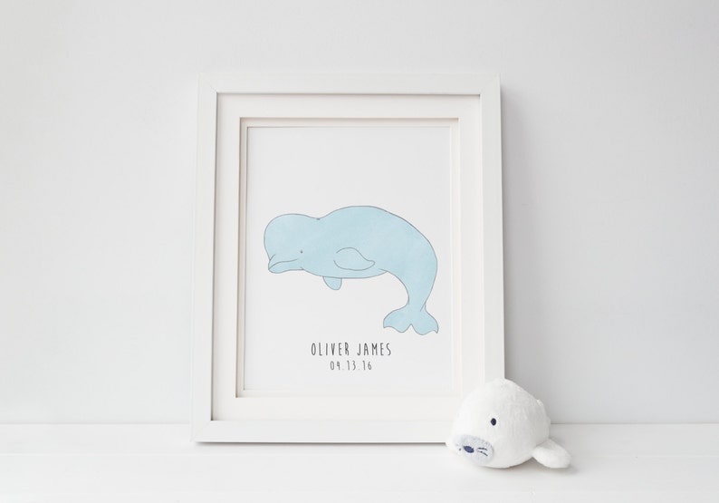 Nursery Whale Art Print Set of 3 Nautical Nursery Art featuring a Narwhal, Blue Whale Print and Baby Beluga for Your Ocean Nursery Decor image 4