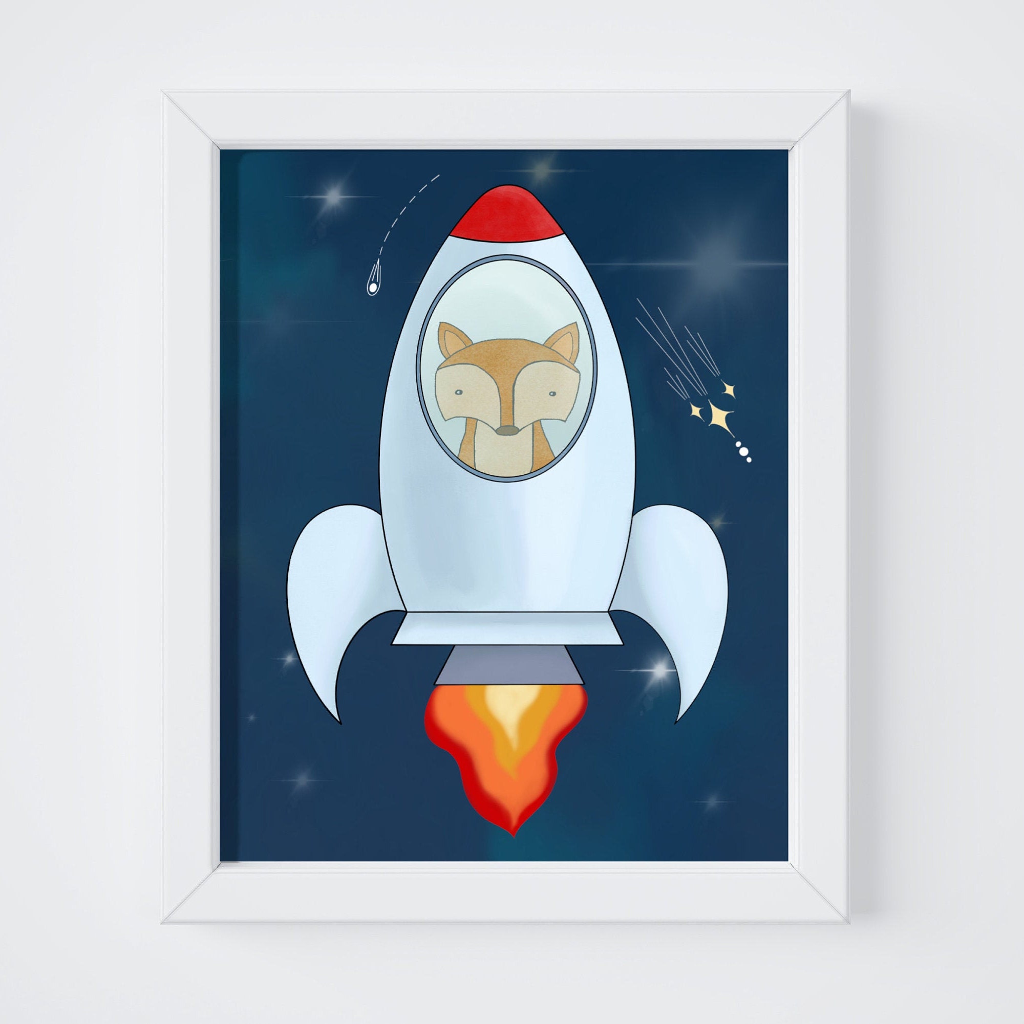 Space Rocket Art Print Cute Space Fox in Space Ship for Your - Etsy