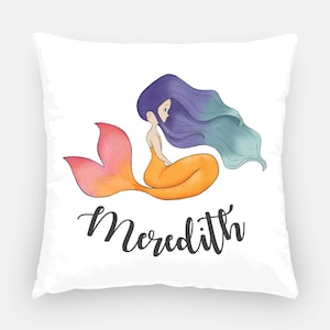 Mermaid Nursery Decor, Mermaid Pillow - Original Whimsical Mermaid Art, Personalized Pillow Cover - Mermaid Baby Shower Gift, Mermaid Decor