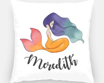 Mermaid Pillow Cover - Original Whimsical Mermaid Art, Personalized Pillow Cover - Mermaid Baby Shower Gift, Mermaid Decor, Mermaid Nursery