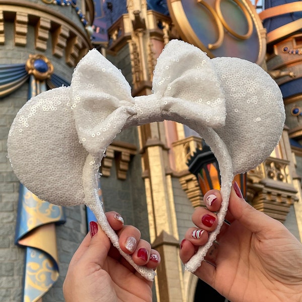 White Sequin Mickey Minnie Mouse Disney Ears