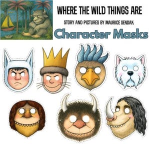 Pode incluir: Uma coleção de sete máscaras de personagens de "Onde Vivem os Monstros". As máscaras apresentam ilustrações de Max, Monstros Selvagens e outras criaturas. As máscaras são coloridas e projetadas com orifícios para os olhos para uso.