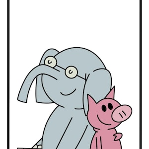 Pode incluir: Uma ilustra&ccedil;&atilde;o de desenho animado de um elefante e um porco sentados juntos. O elefante &eacute; azul claro e usa &oacute;culos. O porco &eacute; rosa. Ambos os personagens est&atilde;o sorrindo. A imagem &eacute; emoldurada com uma borda preta.