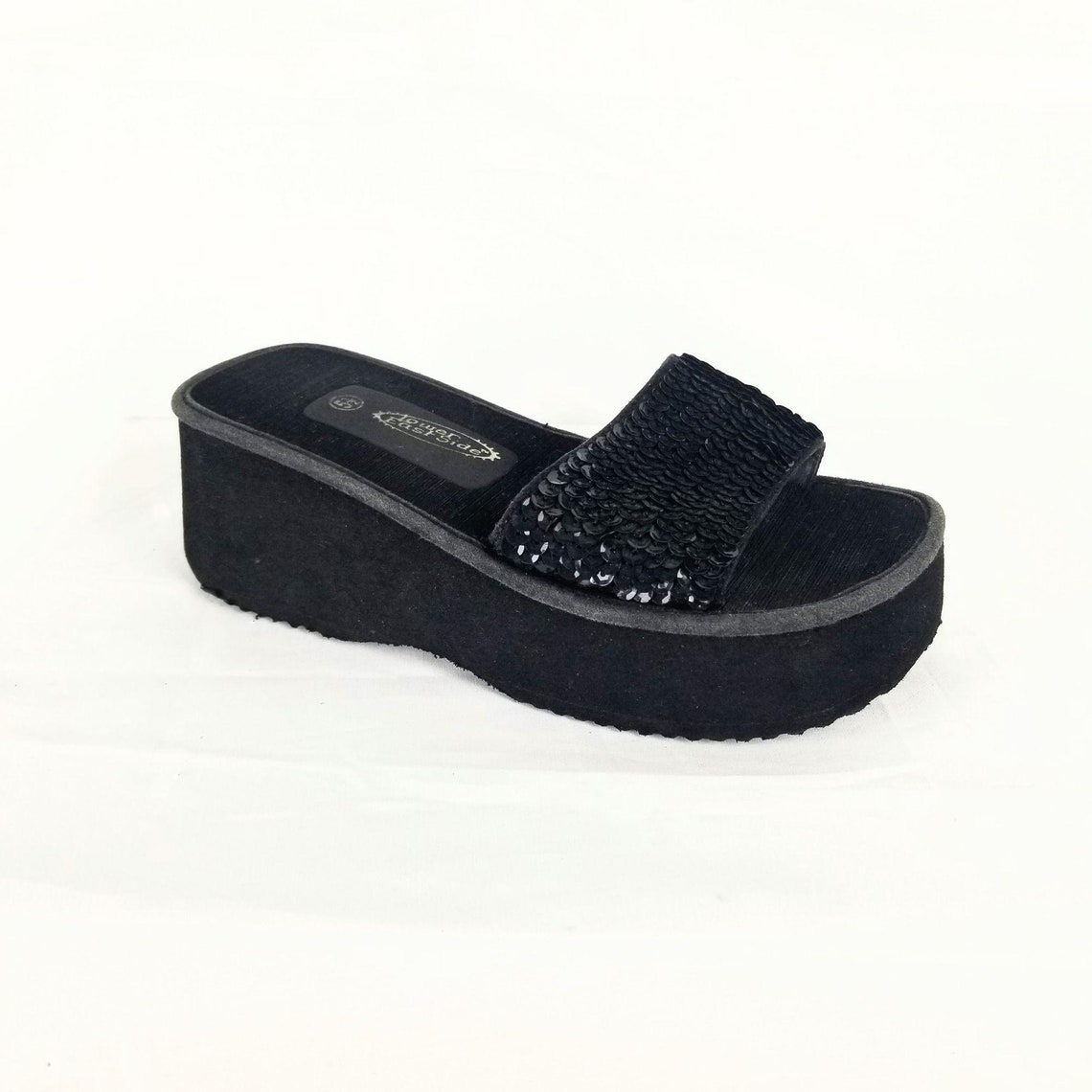 Vintage Y2k Black Chunky Platform Slip On Sandals Slides Beach | Etsy
