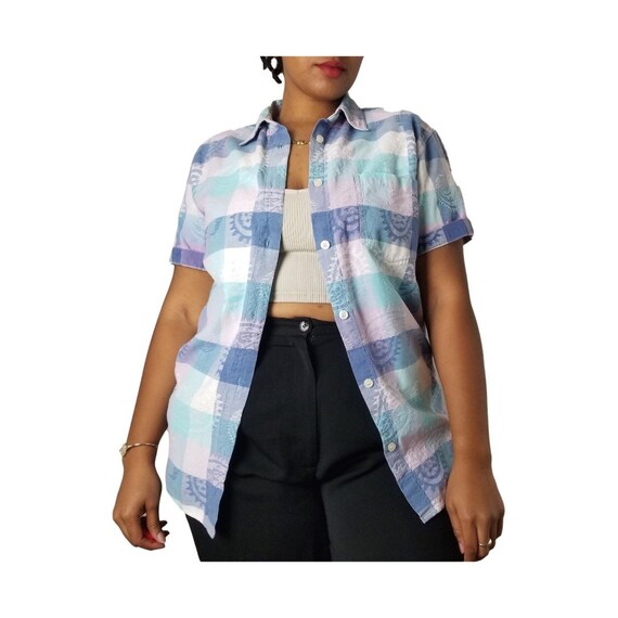 Vintage 90s Plaid Pastel Short Sleeve 