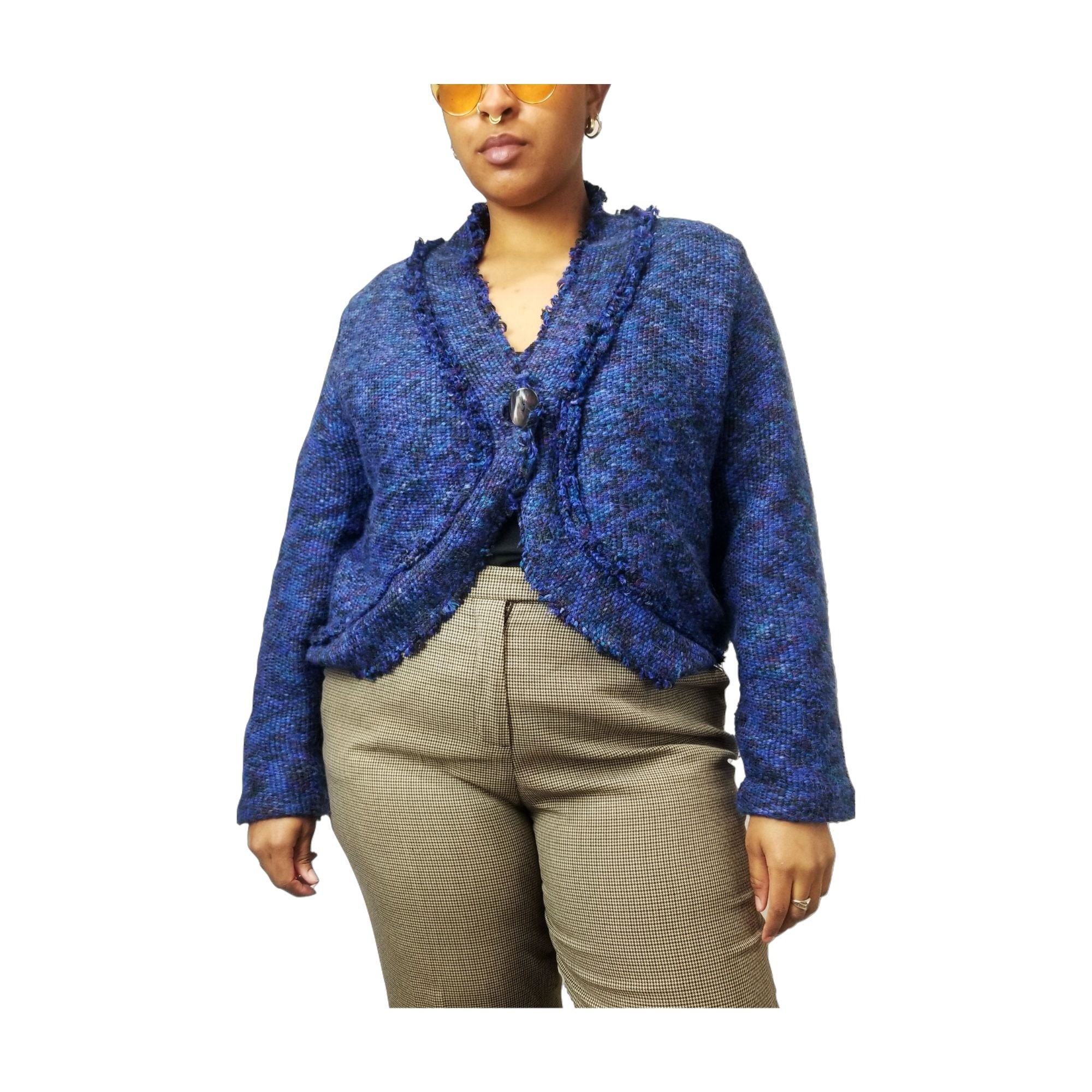 Plus Size Vintage Y2k Tweed Fringe 