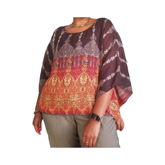 Vintage Y2k Semi Sheer Flowy Blouse Top 
