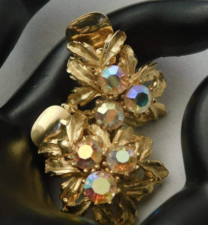 AURORA BOREALIS BLUE Earrings Goldentone Dazzling Rhinestone Gift for Her 901 Clip Vintage Beautiful Austrian Eye Catching Classic