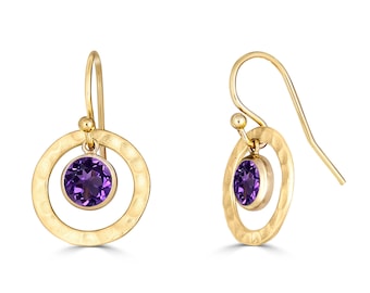 Amethyst Drop Earrings: 14K Gold Filled, February Birthstone