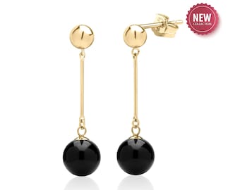 Long Black Onyx Drop Earrings, 14K Gold Filled, 10mm Ball Drops