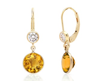 November Birthstone Gift For Her Cushion Cut Golden Citrine Gemstone Stud Earrings 6x6mm Square 14K White Gold Citrine Earrings