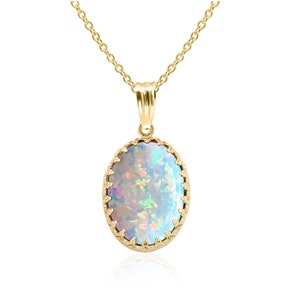 Large Opal Pendant Necklace in 14K Gold Filled or Sterling Silver, Lab Created Opal Jewelry, October Birthstone, 14th Anniversary Gift