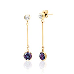 Alexandrite Stud and Drop Earrings in 14K Gold Filled, Lab Created Color Changing Alexandrite Jewelry, June Birthstone Earrings
