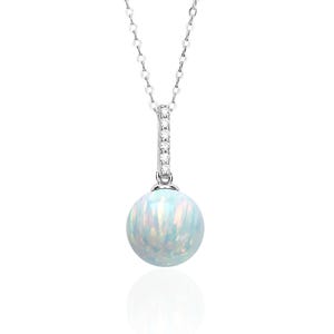 Lab Opal Necklace in Rhodium Plated Sterling Silver, 10mm Ball Pendant