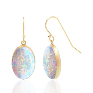 Oval Opal Drop Dangle Earrings in 14K Gold Filled, October Birthstone Jewelry, 14th Anniversary Gifts