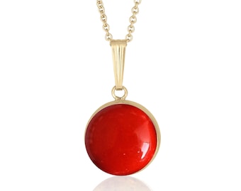 Dyed Red Bamboo Coral Pendant Necklace, 14K Gold Filled, 12mm Round
