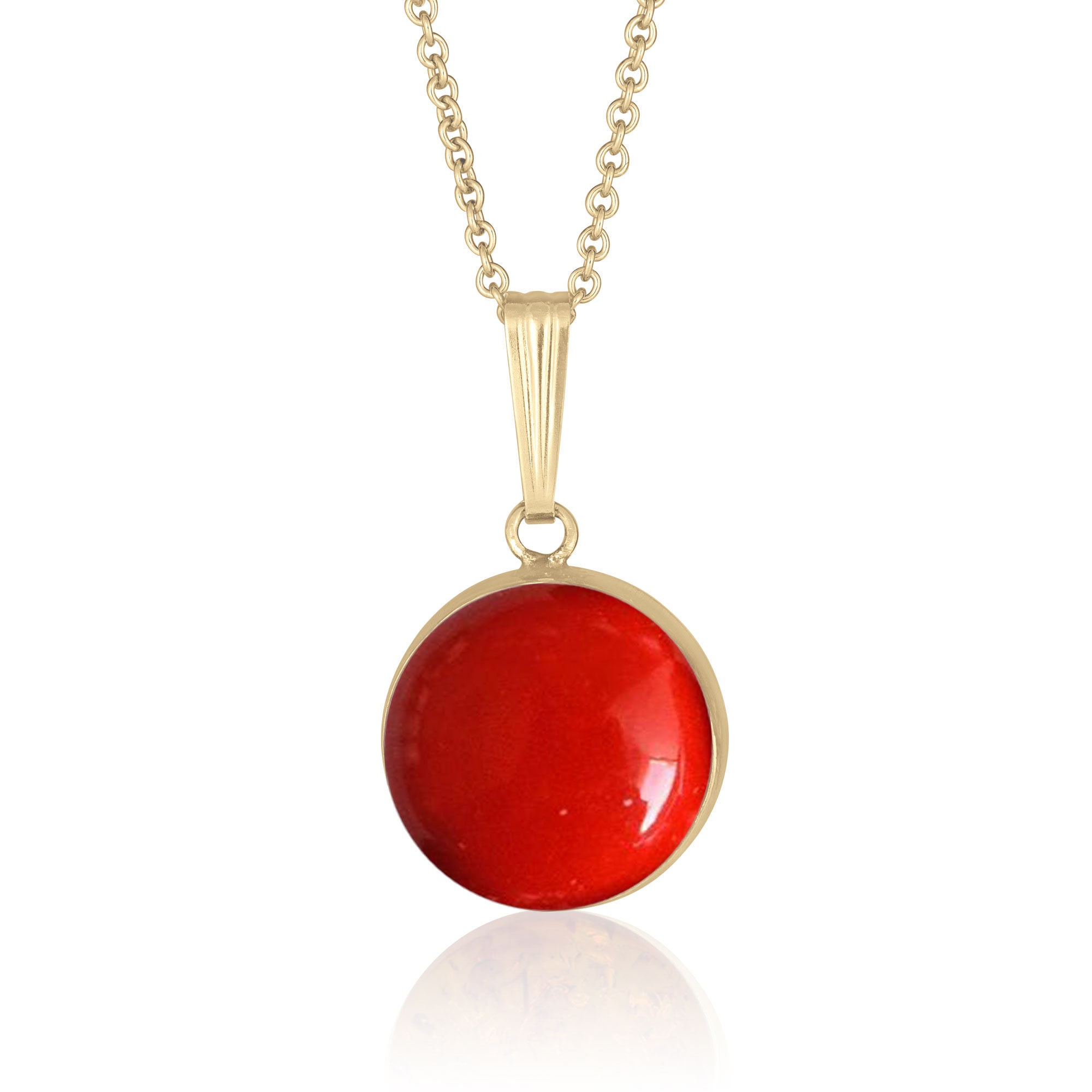 12 Mm Round Red Coral Pendant Necklace in in 14K Gold Filled