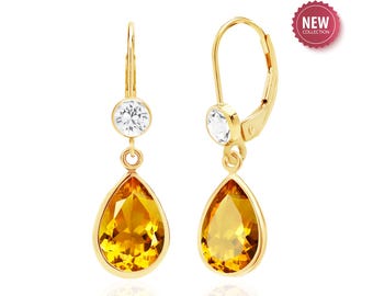 Citrine Drop Earrings - 10x7 mm Pear Shaped Gemstone in 14K Gold Filled or Sterling Silver