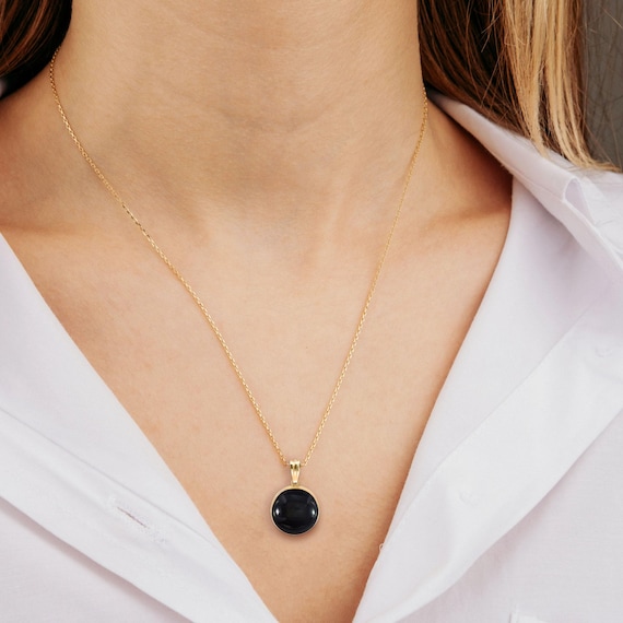 Black Onyx Pendant Necklace in 14K Gold Filled, Leo Star