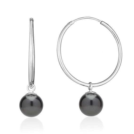 Black Pearl Hoop Earrings Sterling Silver or 14K Gold Filled Crystal Pearl Jewelry Endless Hoops 1.2 or 1.5 Graduation Gift Etsy Canada