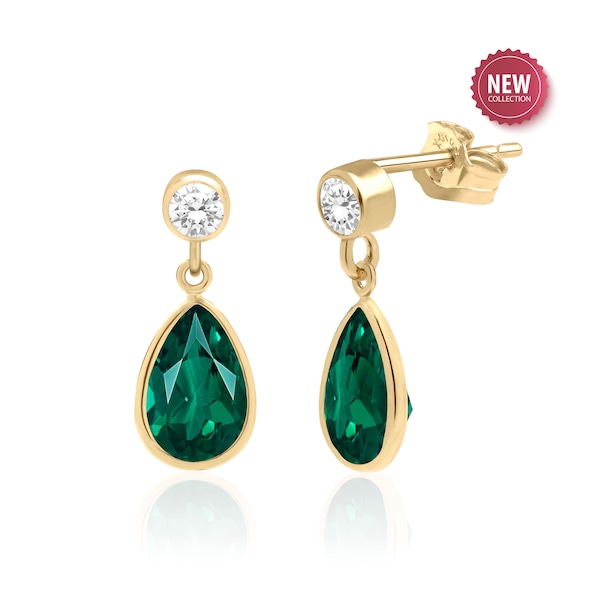 Emerald Teardrop Earring in in 14K Gold Filled or Sterling Silver, Lab Created Emerald Jewelry, May Birthstone, 20th Anniversary Gift