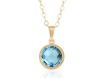 8 mm Blue Topaz Pendant Necklace in 14K Gold Filled or Sterling Silver, December Birthstone Necklace, Blue Topaz Jewelry, 4th Anniversary