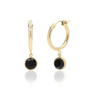 Black Spinel Huggie Hoop Earrings 14K Gold Filled, Black Spinel Jewelry, Mothers Day Jewelry, 22nd Anniversary Jewelry Gift for Her