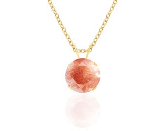 Oregon Sunstone Necklace, 14K Solid Gold or Sterling Silver, 8mm Round Sunstone Pendant