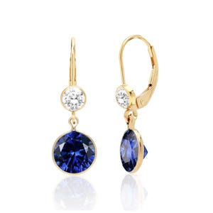 Blue Sapphire Drop Dangle Earrings 14K Gold Filled or Sterling Silver, Lab Sapphire Jewelry, September Birthstone, 5th Anniversary Gift