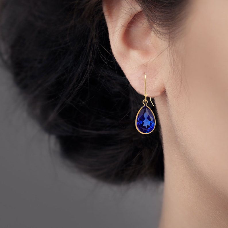 Sapphire Teardrop Earrings in 14K Gold Filled or Sterling Silver, Lab Created Sapphire Jewelry, September Birthstone, 5th Anniversary Gift image 2