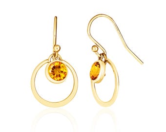 Dainty Citrine Drop Earrings, 14K Gold Filled or Sterling Silver, November Birthstone