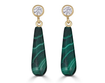 Malachite Earrings 14K Gold Filled or Sterling Silver, Green Drop Dangle Earrings, Malachite Jewelry, 13th Anniversary Gift