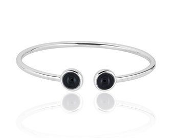 Black Onyx Bangle Bracelet for Women in Sterling Silver, Black Gemstone Bracelet, Black Onyx Jewelry, 7th Anniversary Gift
