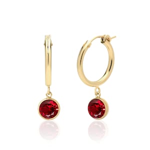 Ruby Hoop Earrings for Women in 14K Gold Filled, Lab Created Ruby Jewelry, July Birthstone Earrings, 15th or 40th Anniversary Gifts for Her