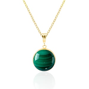 Real Malachite Necklace Gold | Minimalist Green Stone Pendant | May Birthstone Jewelry