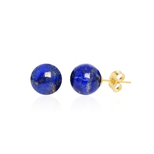 Lapis Lazuli Stud Earrings, 14K Solid Yellow or White Gold, 8mm/10mm Round