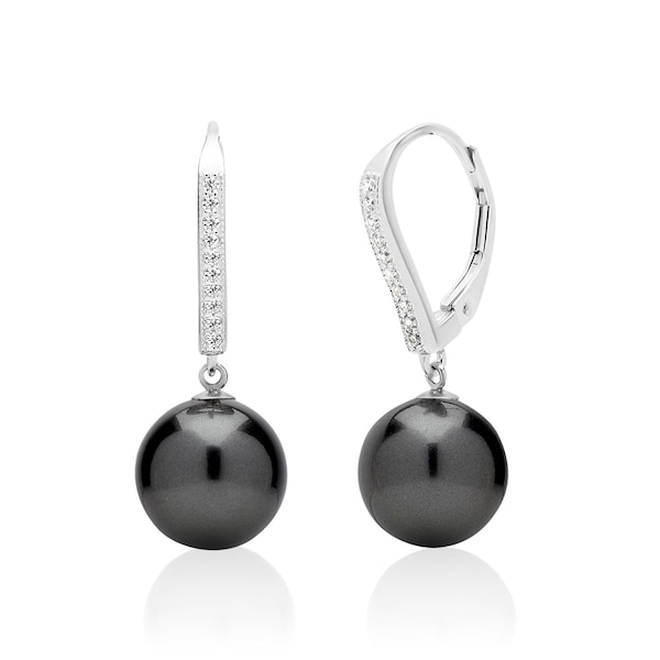 Schwarze Perlen Tropfen Ohrringe in Sterling Silber, Kristall Perlen Schmuck, 3. oder 30 Jahre Jahrestag Geschenk, Weihnachtsgeschenk für Frauen