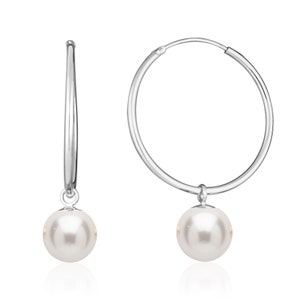 Pearl Hoop Earrings in 14K Gold Filled or Sterling Silver, Medium ...