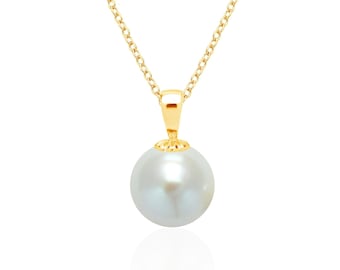 Single Pearl Drop Pendant Necklace, 14K Yellow Gold, AAA 10mm Round Freshwater Cultured Pearl