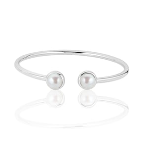 Freshwater White Pearl Bangle Bracelet Sterling Silver, Pearl Jewelry, Wedding Bracelet Wedding, Bridal Jewelry,3rd or 30th Anniversary Gift