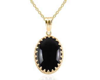 Large Oval Black Onyx Pendant Necklace for Women in 14K Gold Filled or Sterling Silver, 7th Anniversary Gift for Her