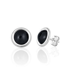 Black Onyx Stud Earrings in Sterling Silver, Black Onyx Jewelry, 7th Anniversary Jewelry Gift for Her, Black Stone Earrings for Women