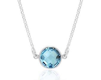 Blue Topaz Choker Necklace for Women in Sterling Silver, December Birthstone Jewelry, 4th Anniversary Gifts for Her