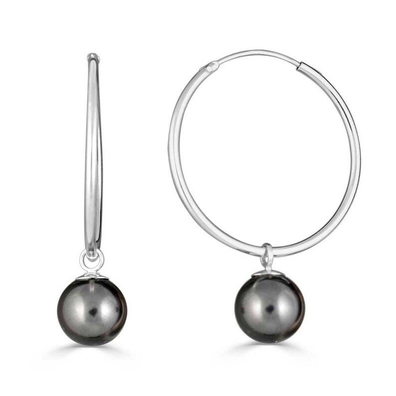 1 inch or 1.2 inches or 1.5 inches Pearl Hoops Earrings Sterling Silver or 14K Gold Filled Thin Endless Hoop Earrings choose your size