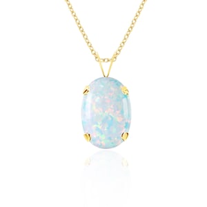 Opal Pendant Necklace 14K Solid Gold / Sterling Silver / 14K Gold Filled, Lab Created Opal Jewelry, October Birthstone,14th Anniversary Gift