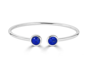Blue Lapis Lazuli Bangle Bracelet for Women, Lapis Lazuli Jewelry, September Birthstone Bracelet, 9th Anniversary Gift