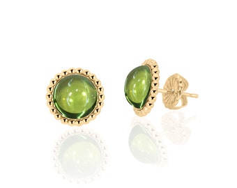 Pendientes genuinos de peridoto para mujeres en oro de 14 quilates, joyas de peridoto, pendientes de piedra de nacimiento de agosto, regalos del 16º aniversario para ella